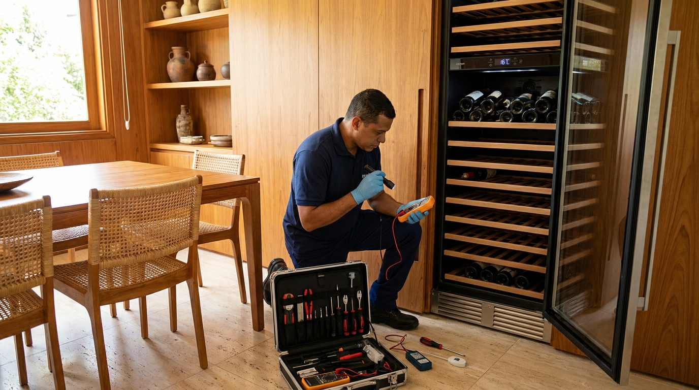 Substituição de termostato em adega climatizada em visita técnica em Uberaba‑MG